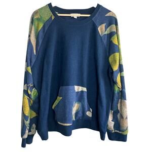 Rio & Rian Blue Floral Sweatshirt 2X | Raglan Sleeve Pullover w/ Front Pocket